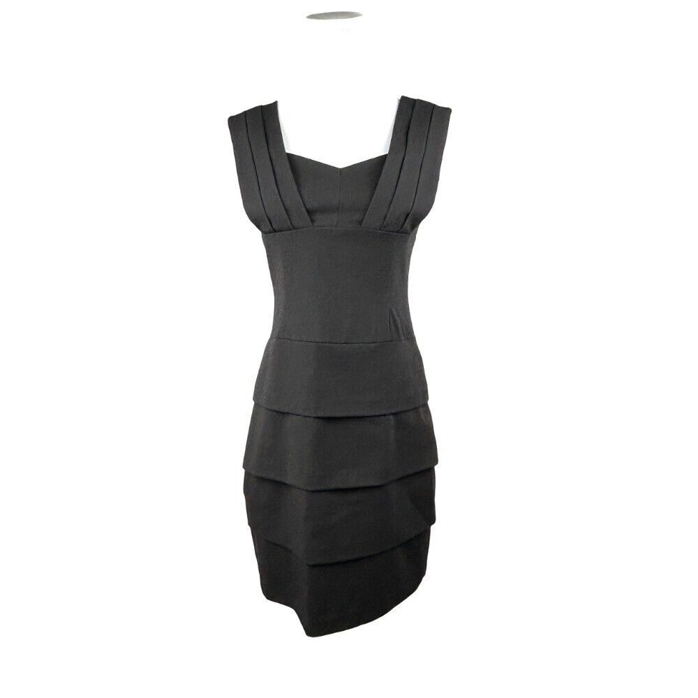 Laila Azhar Dress Women Size 0 Mini Tiered Ruffle Sleeveless Black‎ Cocktail